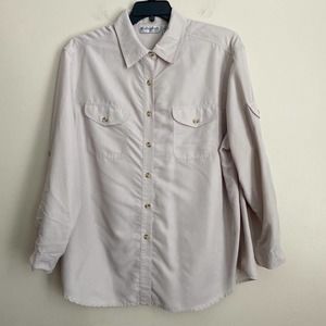 Dressbarn 2X Plus Size Cream Collared Roll Tab Sleeve Button Down Top